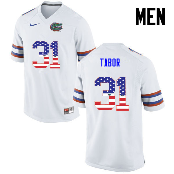 Men Florida Gators #31 Teez Tabor College Football USA Flag Fashion Jerseys-White - Click Image to Close